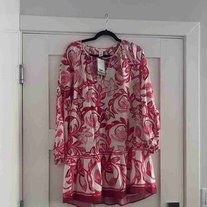 H&M Red and White Floral Long Sleeve Dress